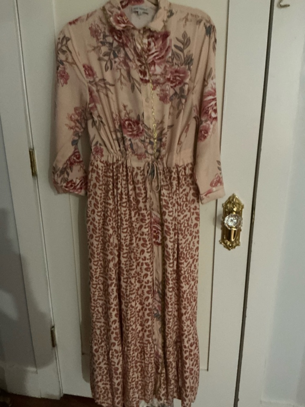 Floral & Leopard Print Long Cream Maxi Dress